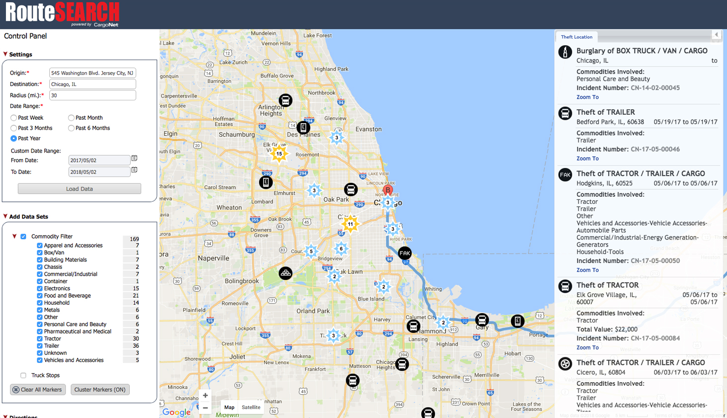 RouteSearch Screenshot Chicago