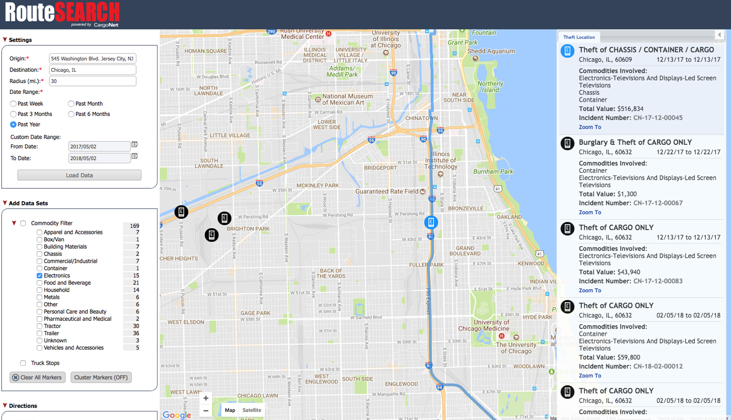 RouteSearch Screenshot Chicago Electronics